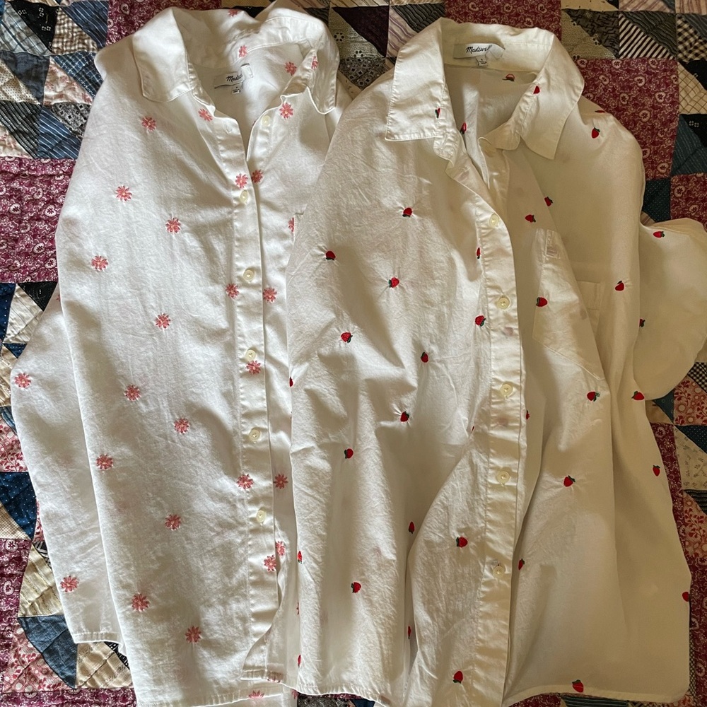 Madewell Cotton Blouse Strawberry Flower Small Tie Bundle of Two